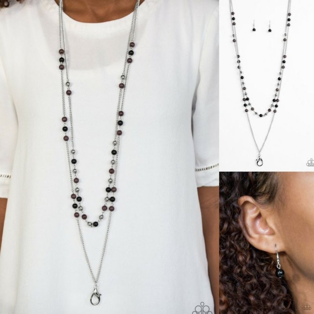 Paparazzi Silver, Black, and Smoke Grey Lanyard